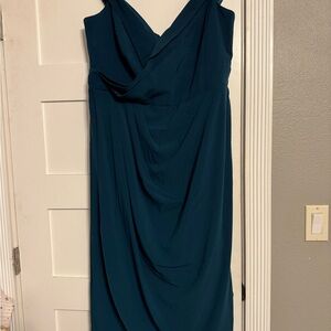 Elegant Teal Draped off the shoulder Women's Dress